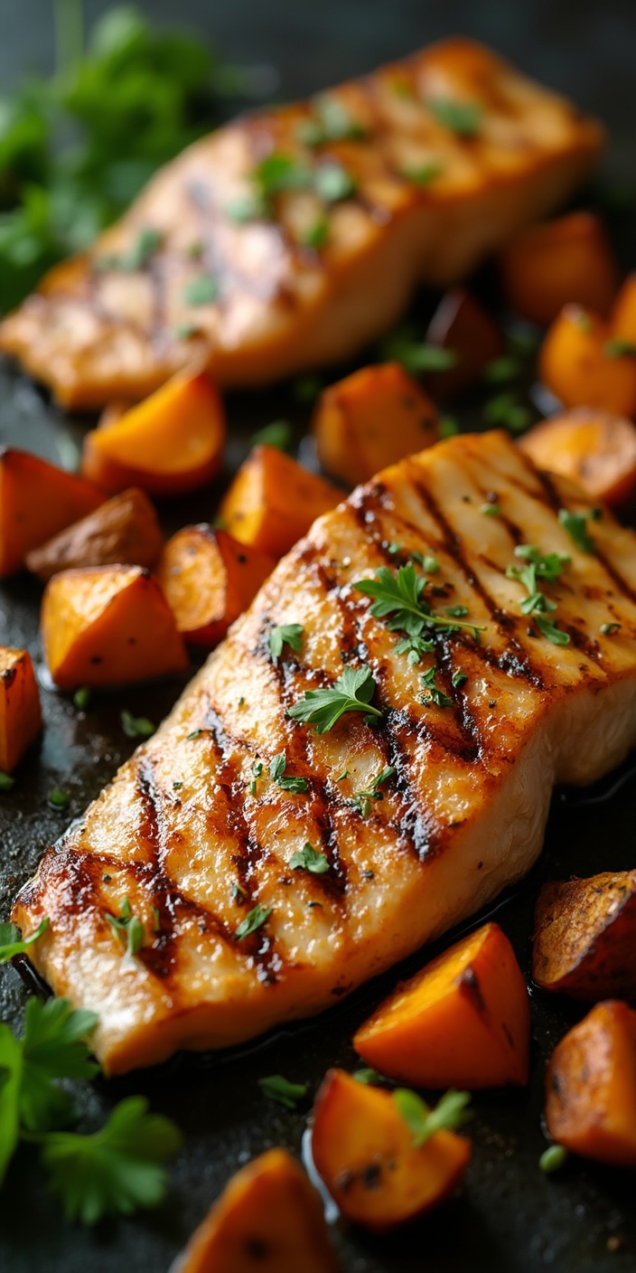 Peixe grelhado com legumes