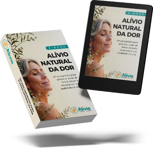 Mockup do e-book Alívio Natural da Dor em livro e tablet